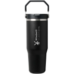 Copo térmico Stanley 890ml com palhinha rebatível à prova de fugas cor preto vista impressa logo 2