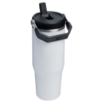 Copo térmico Stanley 890ml com palhinha rebatível à prova de fugas cor branco segunda vista traseira