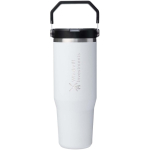 Copo térmico Stanley 890ml com palhinha rebatível à prova de fugas cor branco vista impressa logo 2