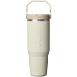 Copo térmico Stanley 890ml com palhinha rebatível à prova de fugas cor bege vista impressa logo 2
