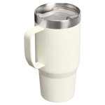 Caneca térmica em aço inoxidável com tampa antissalpicos 710ml Stanley cor bege segunda vista traseira
