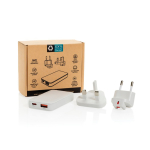 Carregador plano ultrafino com fichas de viagem e USB-C 65W cor branco vista com caixa