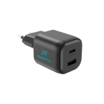 Carregador USB ecológico compacto com ficha EU 100W cor preto vista com logo