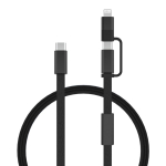 Cabo carregamento rápido 2 em 1 entrançado antiemaranhamento 60W 120 cm cor preto