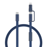 Cabo carregamento rápido 2 em 1 entrançado antiemaranhamento 60W 120 cm cor azul