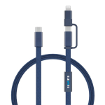 Cabo carregamento rápido 2 em 1 entrançado antiemaranhamento 60W 120 cm cor azul vista com logo