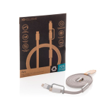 Cabo carregamento rápido 2 em 1 entrançado antiemaranhamento 60W 120 cm cor cinzento vista com caixa