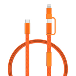 Cabo carregamento rápido 2 em 1 entrançado antiemaranhamento 60W 120 cm cor cor-de-laranja