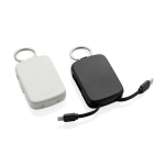 Power bank porta-chaves ecológico com cabos integrados 2000 mAh cor branco vista geral
