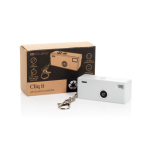 Câmara instantânea estilo porta-chaves com ecrã a cores e USB-C 720P cor branco vista com caixa