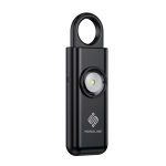 Alarme pessoal inteligente com luz e recarga USB-C 150 dB cor preto vista com logo