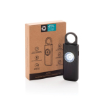 Alarme pessoal inteligente com luz e recarga USB-C 150 dB cor preto vista com caixa