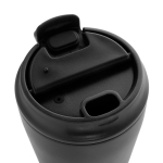 Caneca térmica de plástico para café com tampa anti-gotas 220 ml cor preto sexta vista