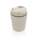 Caneca térmica de plástico para café com tampa anti-gotas 220 ml cor bege