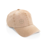 Boné de 6 painéis com efeito lavado em algodão reciclado 270 g/m² cor bege vista com logo