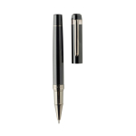 Conjunto de escrita em metal Swiss Peak com caneta e roller, tinta azul cor preto quarta vista