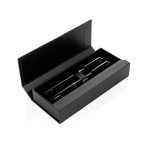 Conjunto de escrita em metal Swiss Peak com caneta e roller, tinta azul cor preto vista com caixa