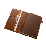Caderno A5 recarregável em PU com bolsos e fecho elástico pautado cor castanho terceira vista