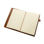 Caderno A5 recarregável em PU com bolsos e fecho elástico pautado cor castanho quinta vista