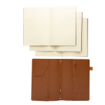 Caderno A5 recarregável em PU com bolsos e fecho elástico pautado cor castanho sexta vista