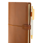 Caderno A5 recarregável em PU com bolsos e fecho elástico pautado cor castanho sétima vista