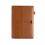 Caderno A5 recarregável em PU com bolsos e fecho elástico pautado cor castanho oitava vista