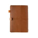 Caderno A5 recarregável em PU com bolsos e fecho elástico pautado cor castanho nona vista