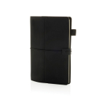Caderno A5 recarregável em PU com bolsos e fecho elástico pautado cor preto