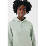 Sweatshirt unissexo com capuz e felpa escovada 340 g/m2 Iqoniq Joshua cor verde oliva quinta vista com modelo