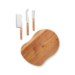 Conjunto de queijos com tábua e 3 facas de aço inoxidável cor castanho