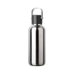 Garrafa térmica de parede dupla com palhinha e tampa anti-fugas 600ml cor prateado brilhante
