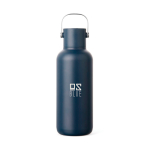 Garrafa térmica de parede dupla com palhinha e tampa anti-fugas 600ml cor azul-marinho vista com logo