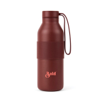 Garrafa de parede dupla em aço inoxidável reciclado 500 ml cor bordeaux vista com logo