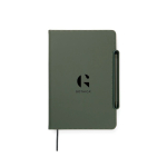 Caderno recarregável A5 com suporte para telemóvel, folhas pautadas cor verde vista com logo