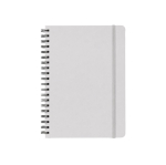 Set caneta alumínio com tinta azul e caderno A5 em PU com pautado cor branco vista detalhe 5