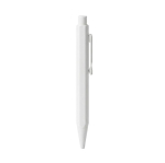 Set caneta alumínio com tinta azul e caderno A5 em PU com pautado cor branco vista detalhe 2