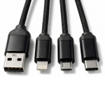 Cabo multicarregamento 4 em 1 com múltiplas ligações e mosquetão 10W cor preto vista detalhe 5