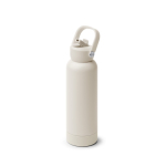 Garrafa aço inoxidável reciclado parede dupla pega e palhinha 730ml cor bege primeira vista de uso