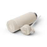 Garrafa aço inoxidável reciclado parede dupla pega e palhinha 730ml cor bege vista detalhe 2