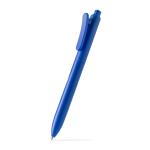 Caneta com clipe em pinça a condizer, plástico mate e tinta azul cor azul real primeira vista de uso