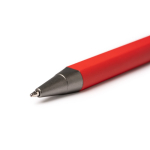 Caneta de pressão alumínio reciclado e toque de borracha e tinta azul cor vermelho vista detalhe 1
