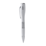 Caneta de plástico com lanterna LED, mecanismo de pressão e tinta azul cor branco segunda vista