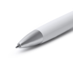 Caneta de plástico com lanterna LED, mecanismo de pressão e tinta azul cor branco vista detalhe 1