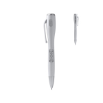 Caneta de plástico com lanterna LED, mecanismo de pressão e tinta azul vista principal