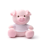 Peluche de animal sentado com t-shirt branco personalizável cor cor-de-rosa segunda vista