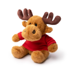 Peluche de rena sentada em poliéster macio com t-shirt lisa cor vermelho primeira vista de uso