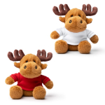 Peluche de rena sentada em poliéster macio com t-shirt lisa cor vermelho vista detalhe 4