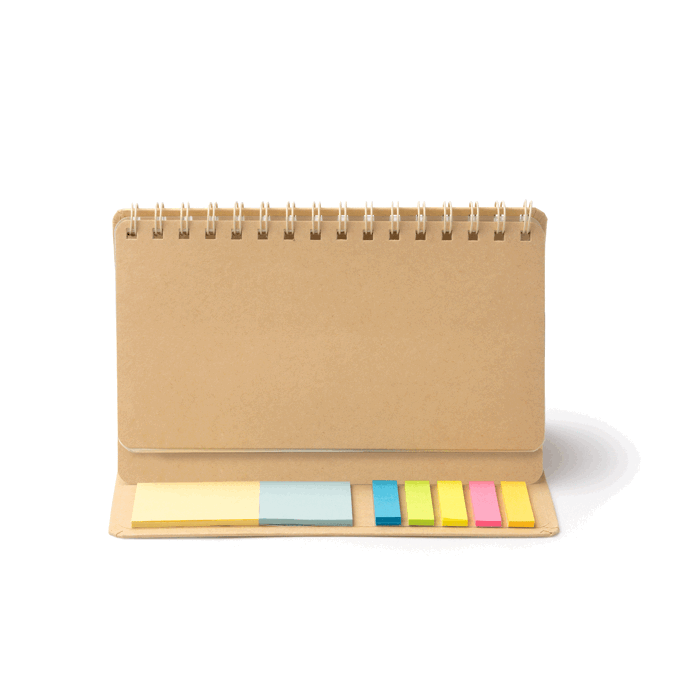 Caderno planeador em cartão reciclado com capa rígida e argolas cor natural