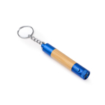 Caneta de bambu com lanterna LED, detalhes metalizados e tinta azul cor azul real primeira vista de uso