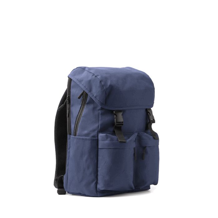 Mochila em poliéster reciclado com aba e fivelas 15'' cor azul-marinho